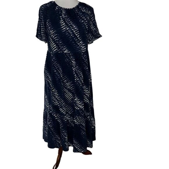 Rails Drew Tiered Midi Dress Blue Nile Tie-Dye Short Sleeve Flounce sz - Picture 2 of 10